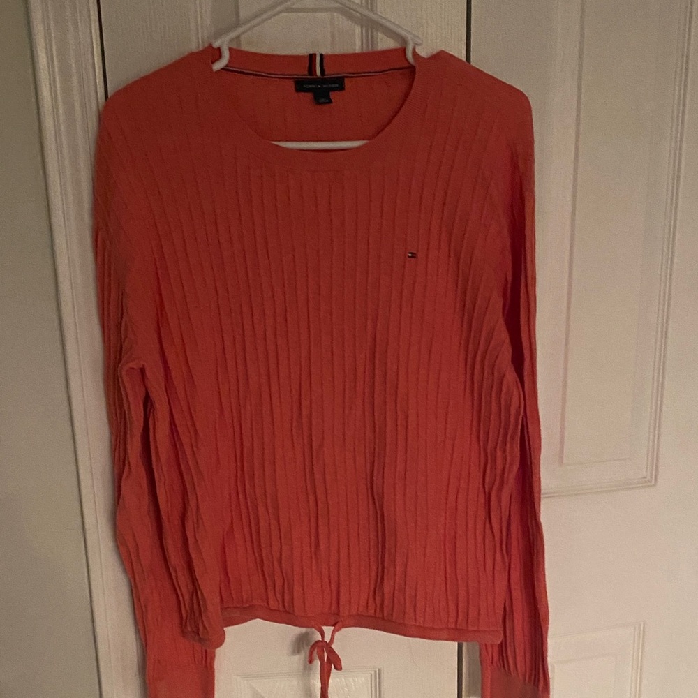 Tommy Hilfiger Women's Orange Ribbed Long Sleeve Tee